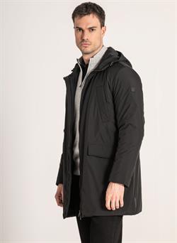 Parka negra para la lluvia con capucha para hombre