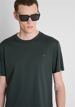Camiseta verde bosque regular fit en punto jersey de algodón con estampado