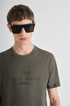 Antony Morato camiseta verde regular fit en algodón con logo estampado en goma MMKS02576-FA100240-40