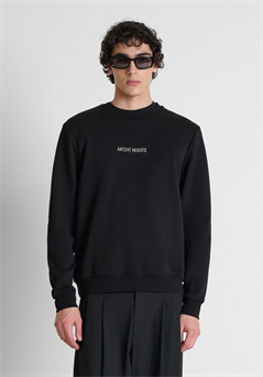 Sudadera negra regular fit en interlock de algodón con logo plata estampada