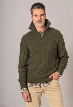 Jersey de punto verde con cremallera en el cuello
